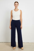 Navy Ribbed Wide Leg Women's Pants