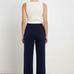 Navy Ribbed Wide Leg Women's Pants