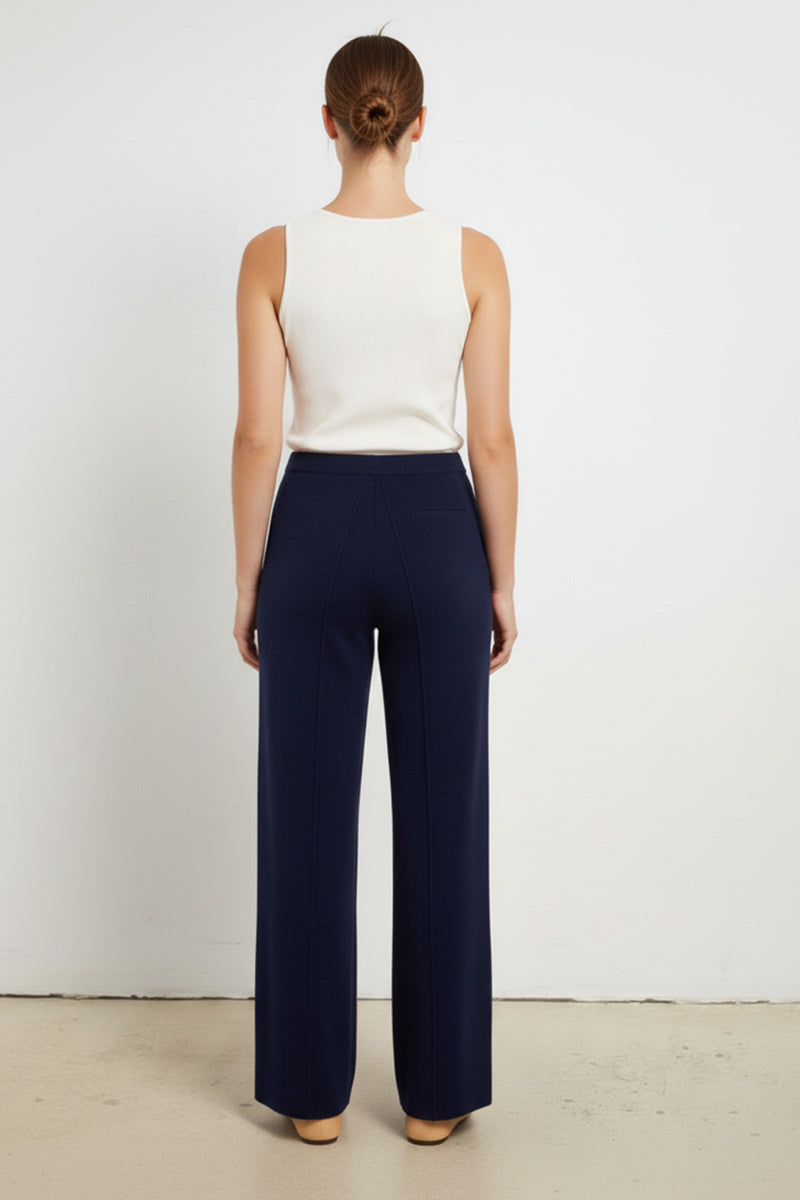 Navy Ribbed Wide Leg Women's Pants