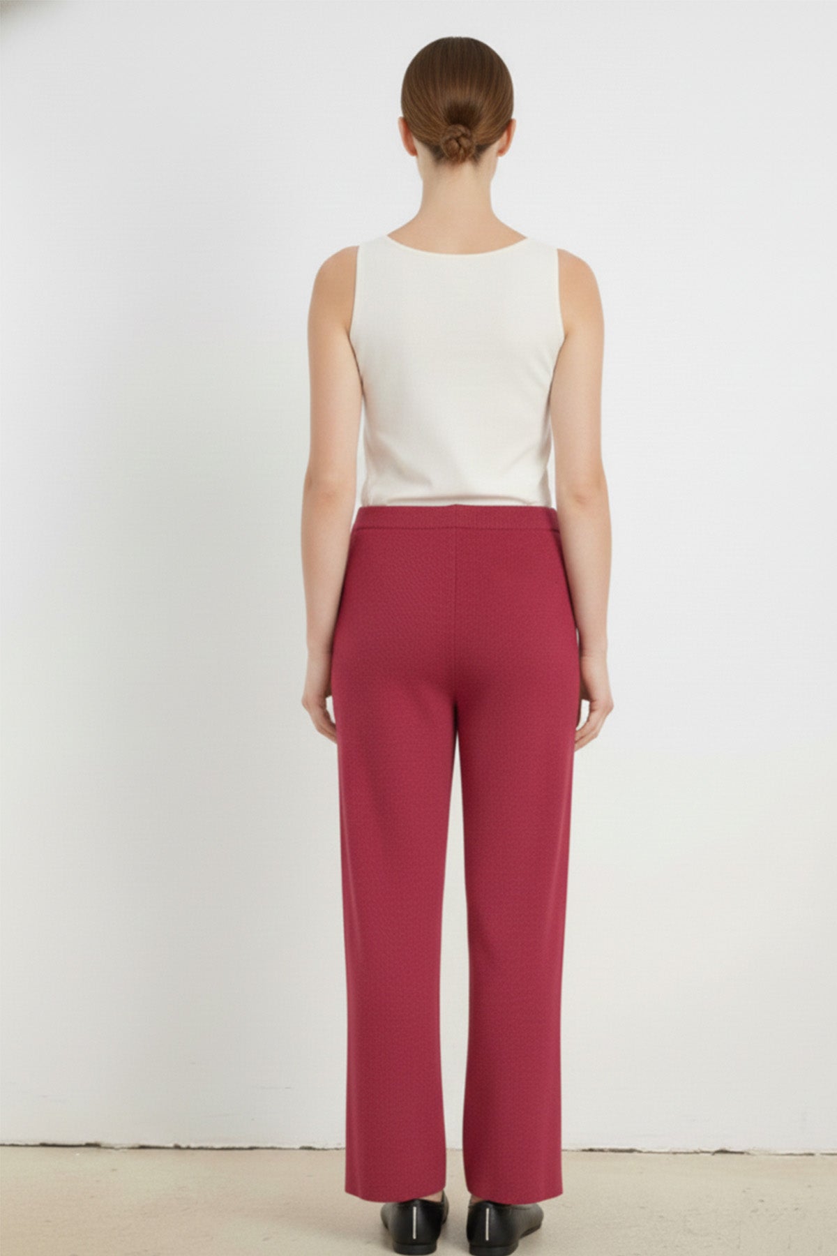 Women's Wide-Leg Ribbed Trousers in Burgundy