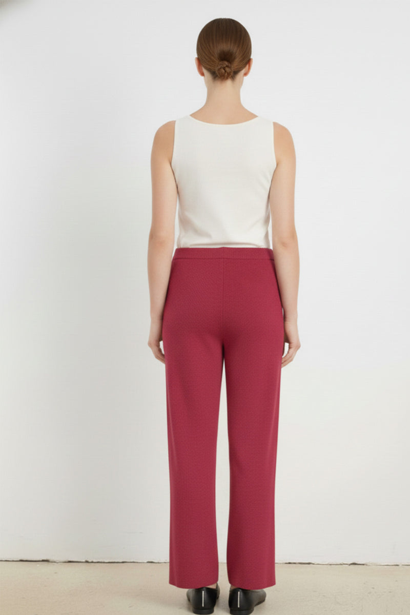 Women's Wide-Leg Ribbed Trousers in Burgundy