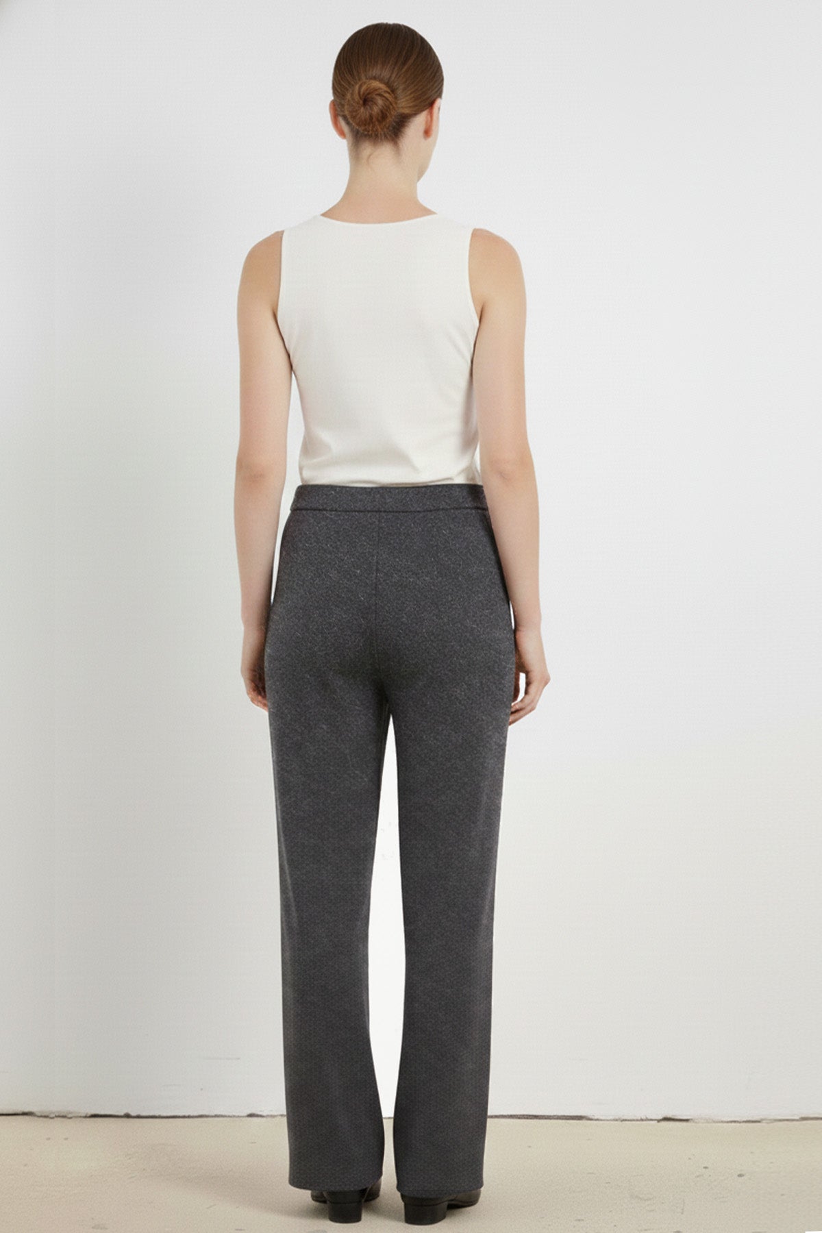 Dark Gray Ribbed Wide-Leg Women's Pants