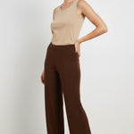 Brown Ribbed Wide Leg Women's Pants