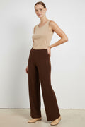 Brown Ribbed Wide Leg Women's Pants