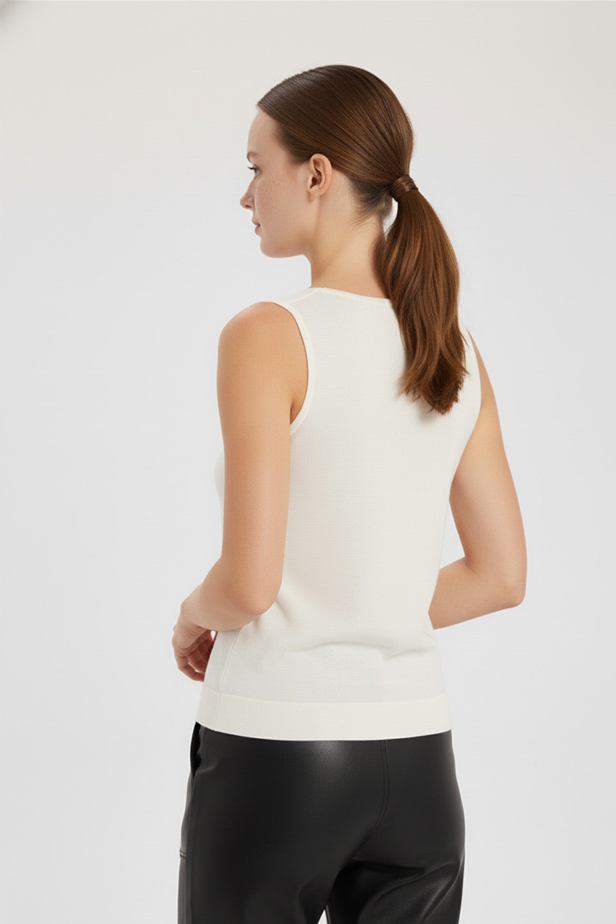 Ecru Sleeveless U-Neck Women's Athletic Shirt