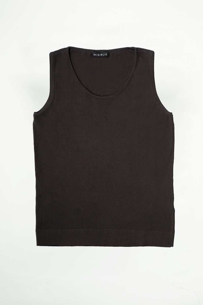 Brown Sleeveless U-Neck Women's Athletic Shirt