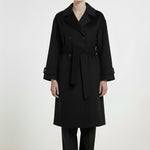 Black Double-Breasted Belted Long Women's Coat