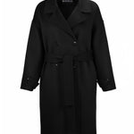 Black Double-Breasted Belted Long Women's Coat