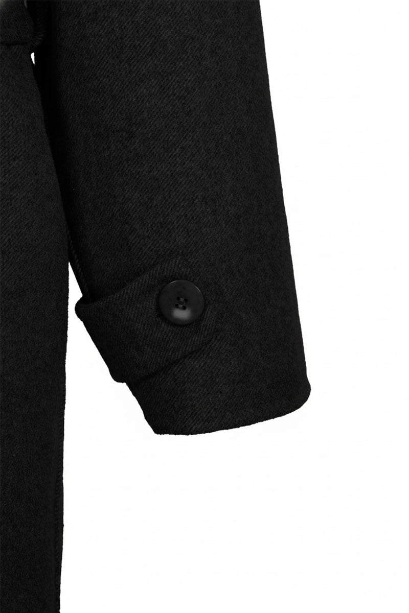 Black Double-Breasted Belted Long Women's Coat