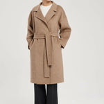 Stone Cross Over Belted Long Women's Coat
