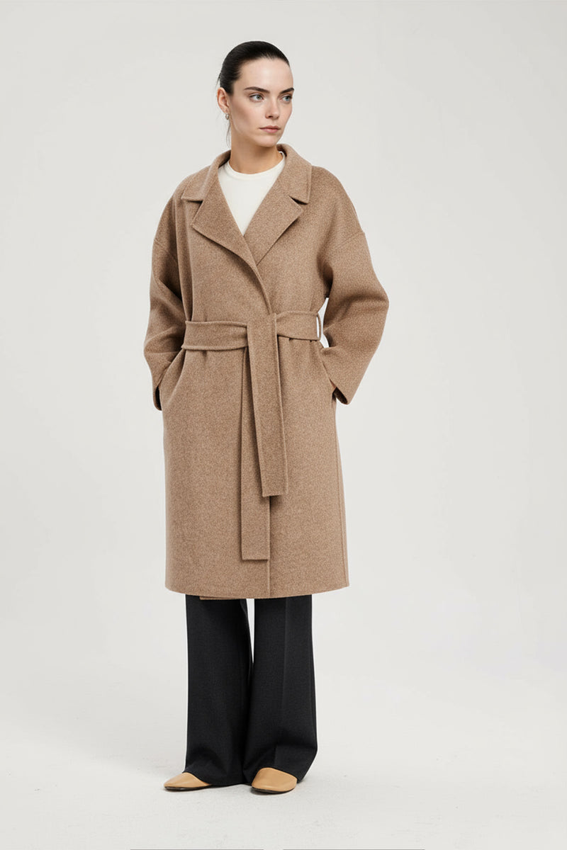 Stone Cross Over Belted Long Women's Coat