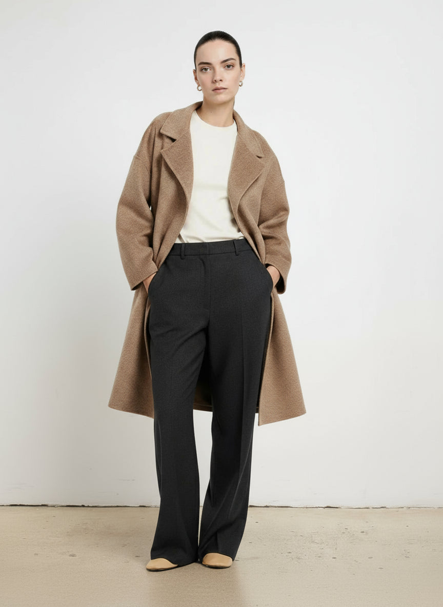 Stone Cross Over Belted Long Women's Coat