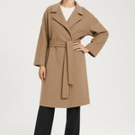 Stone Cross Over Belted Long Women's Coat
