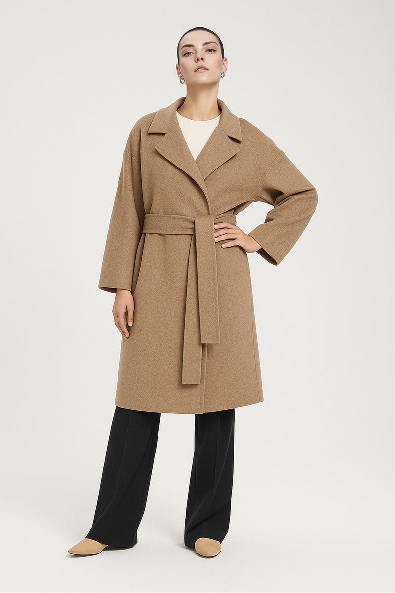 Stone Cross Over Belted Long Women's Coat