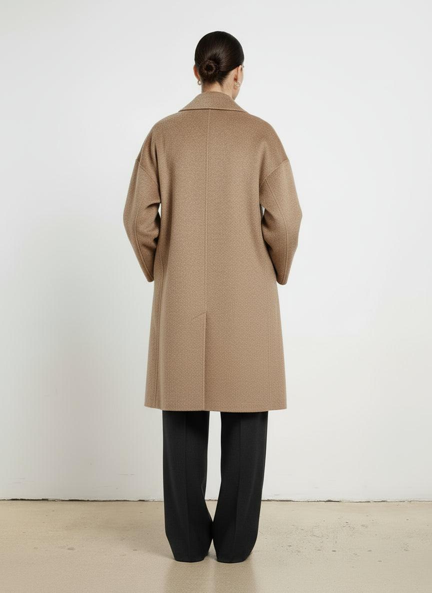 Stone Cross Over Belted Long Women's Coat