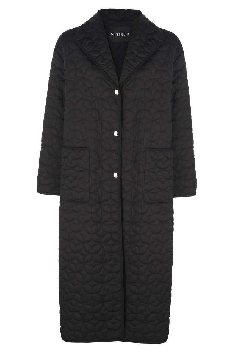 Black Quilted Pocket Detailed Women's Coat