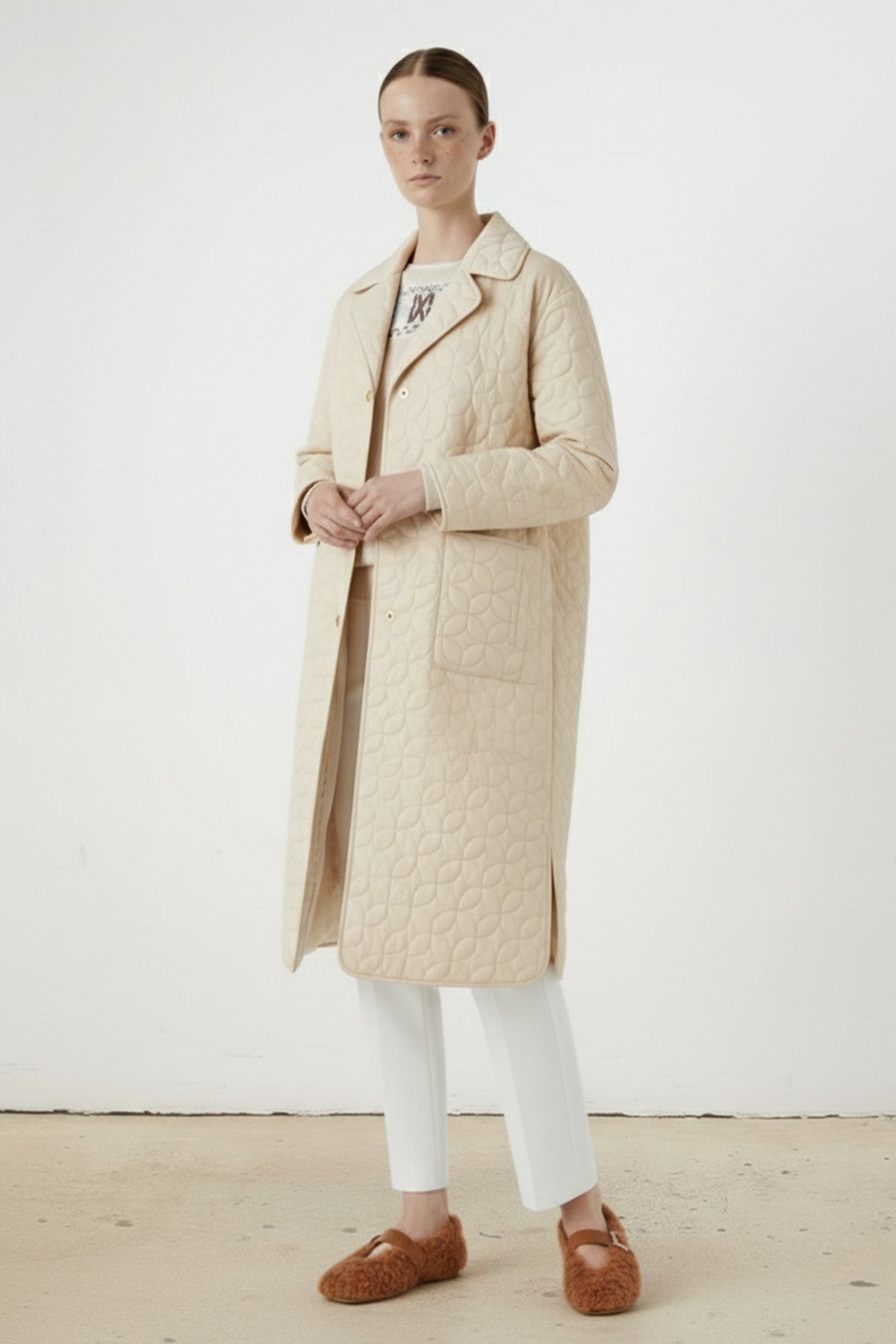 Ecru Quilted Pocket Detail Women's Coat