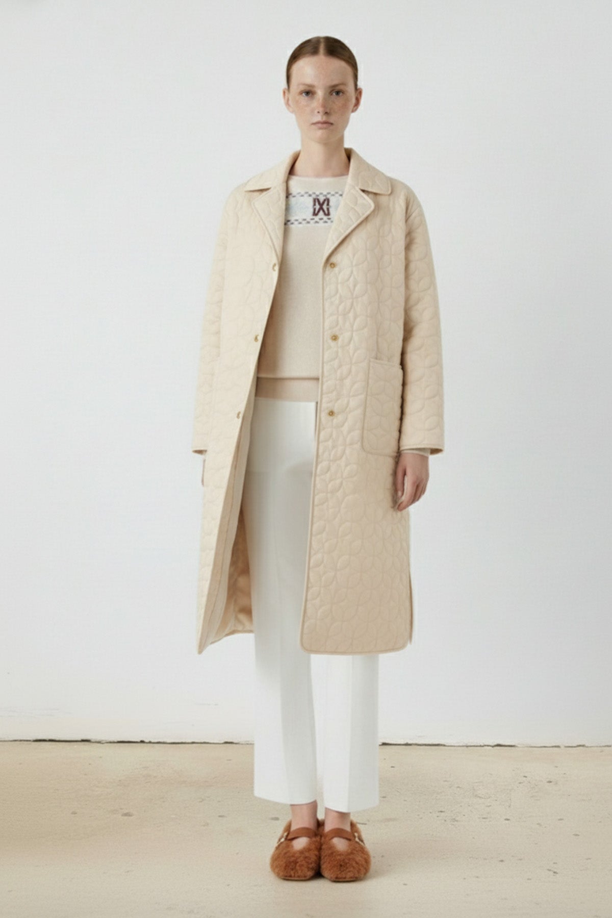 Ecru Quilted Pocket Detail Women's Coat