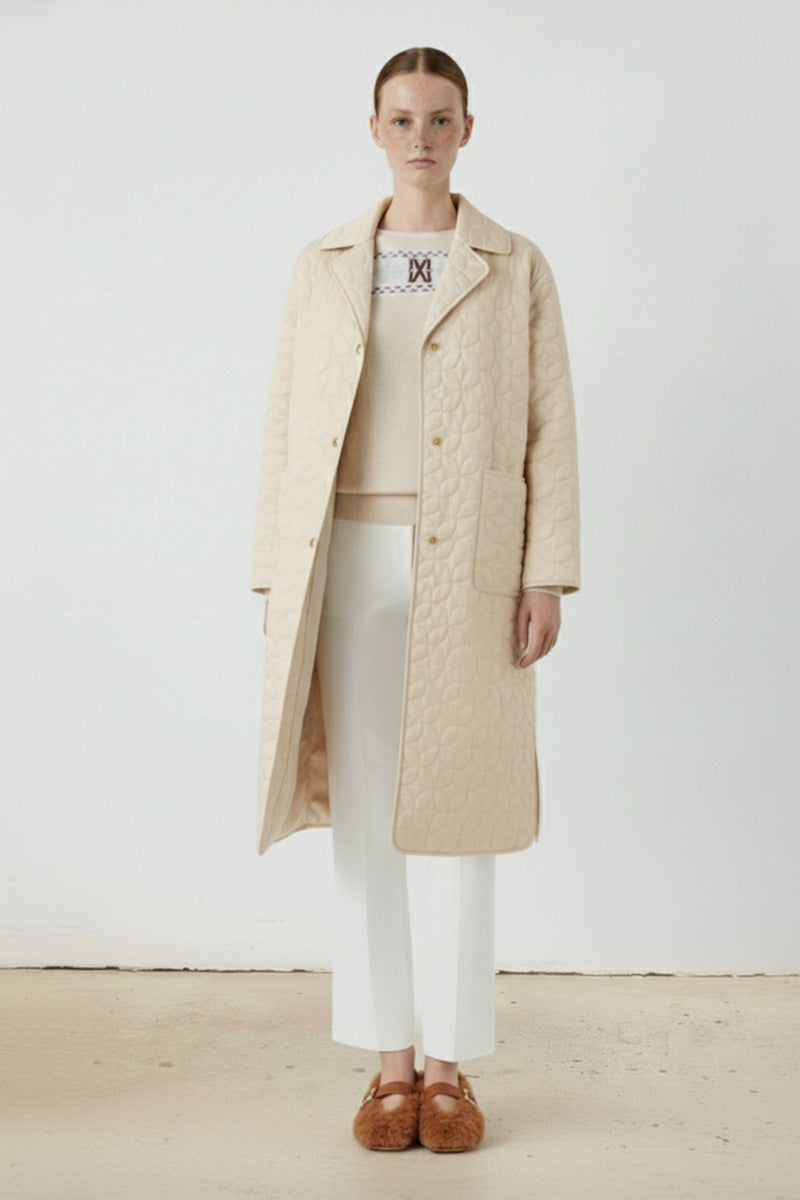 Ecru Quilted Pocket Detail Women's Coat