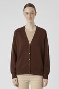 Brown Button Detail Women's Cardigan