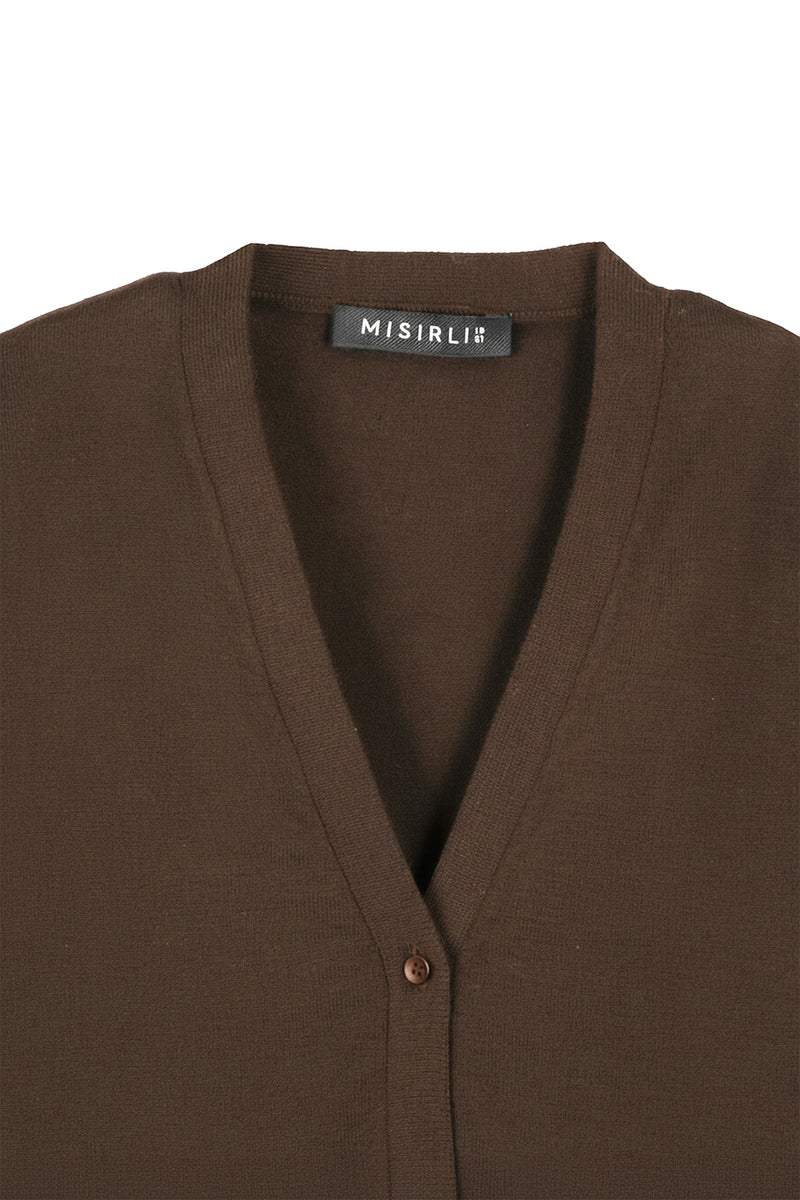 Brown Button Detail Women's Cardigan