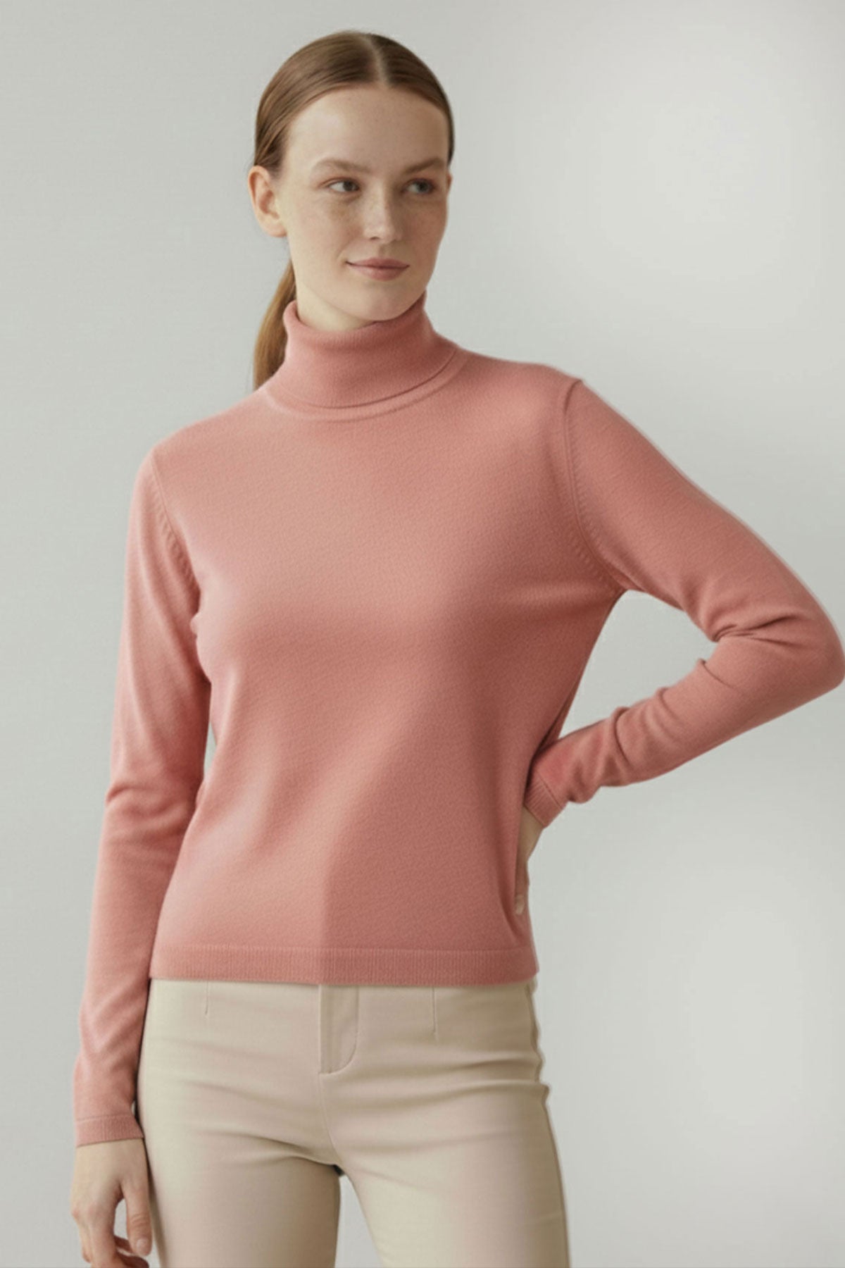 Pink Fisherman's Neck Women's Sweater