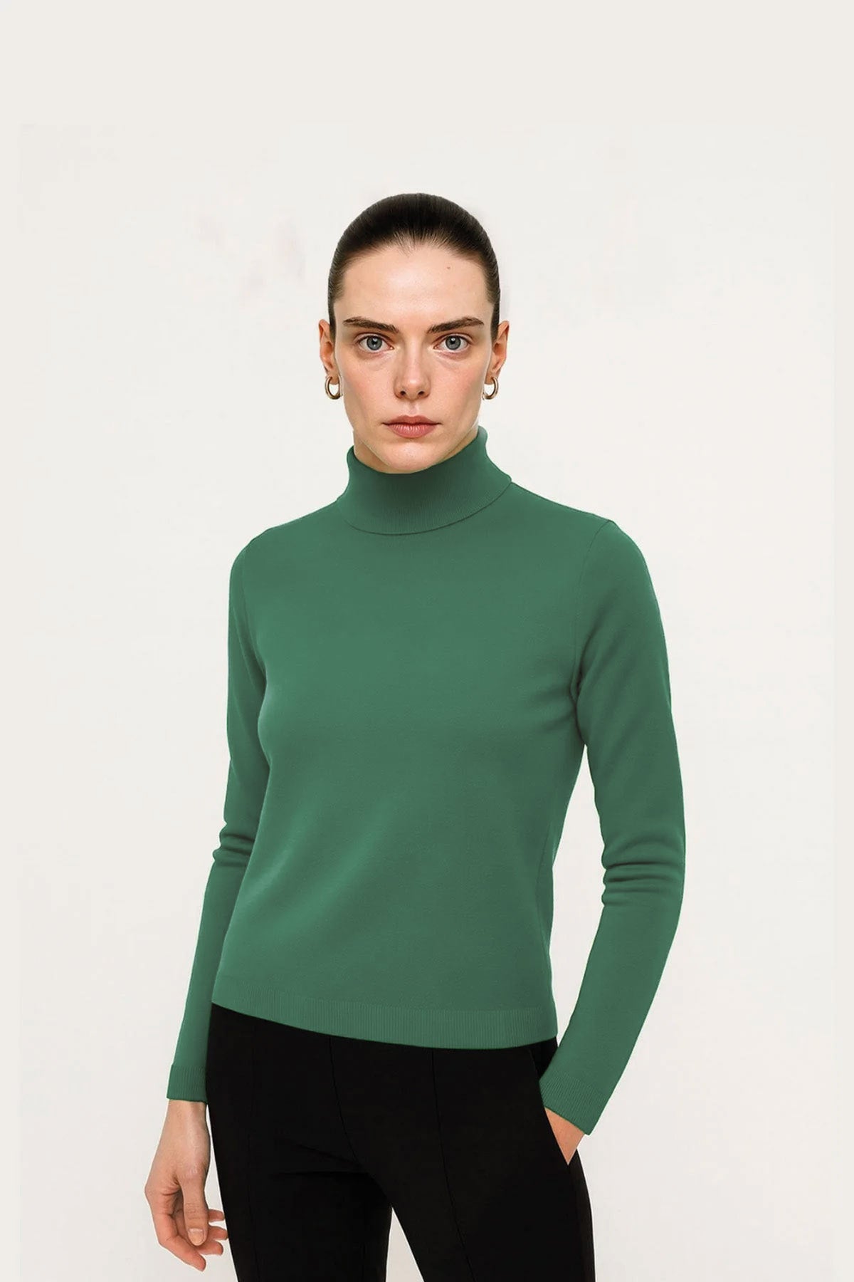 Green Fisherman's Collar Women's Sweater