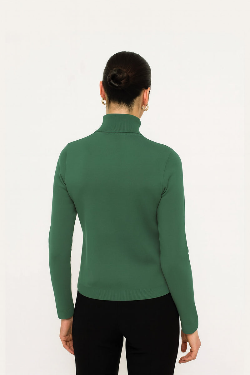 Green Fisherman's Collar Women's Sweater