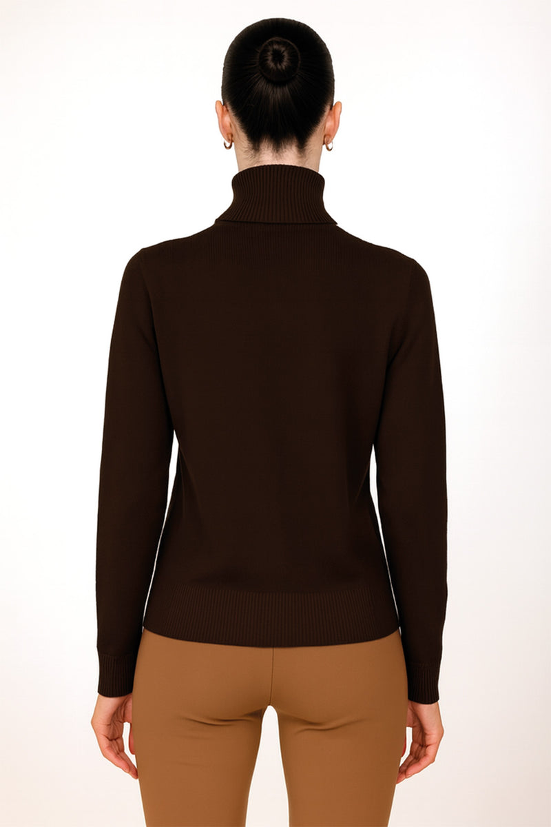 Brown Fisherman's Neck Women's Sweater