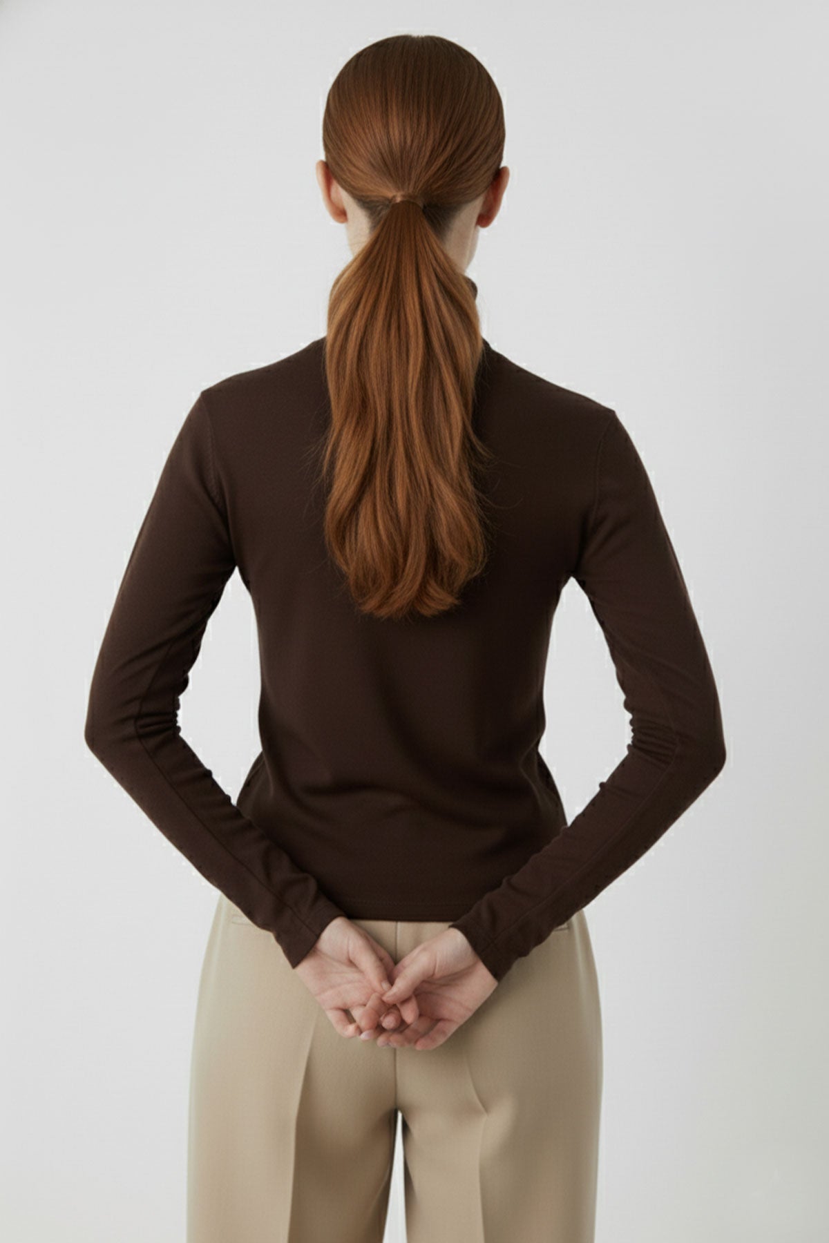 Brown Fisherman's Neck Women's Sweater