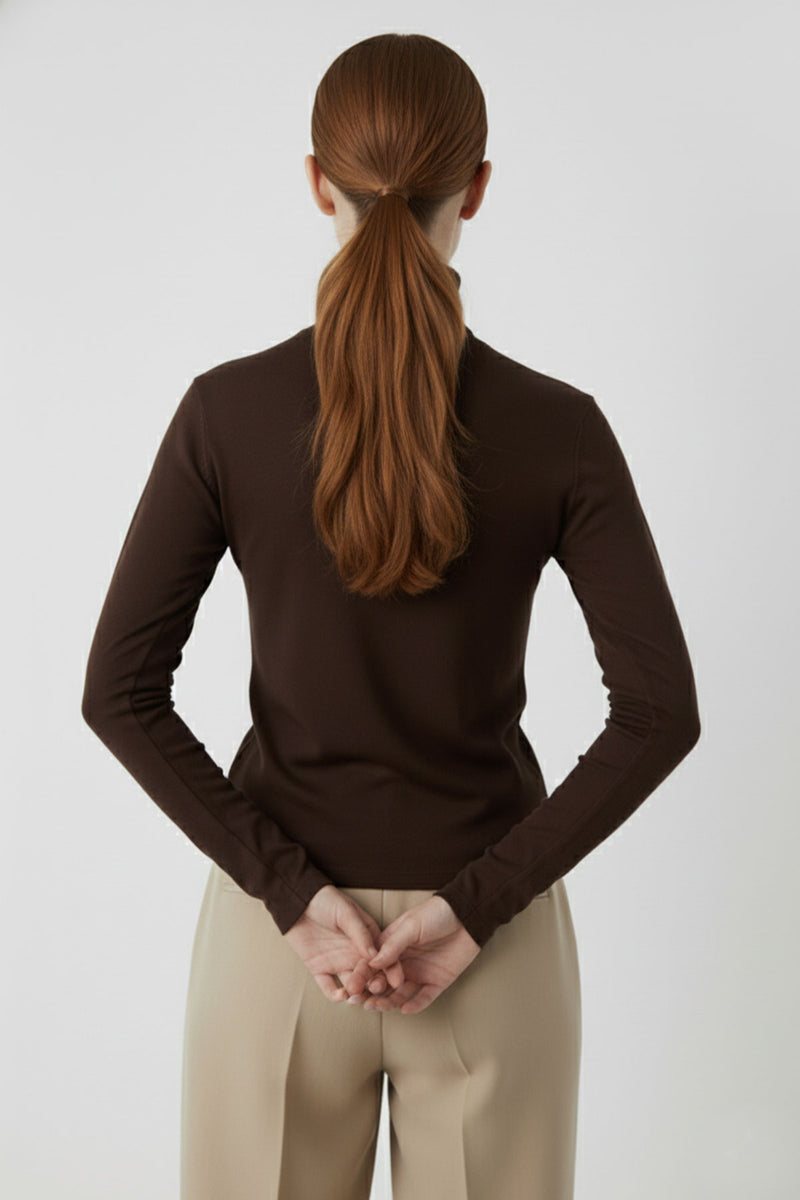 Brown Fisherman's Neck Women's Sweater