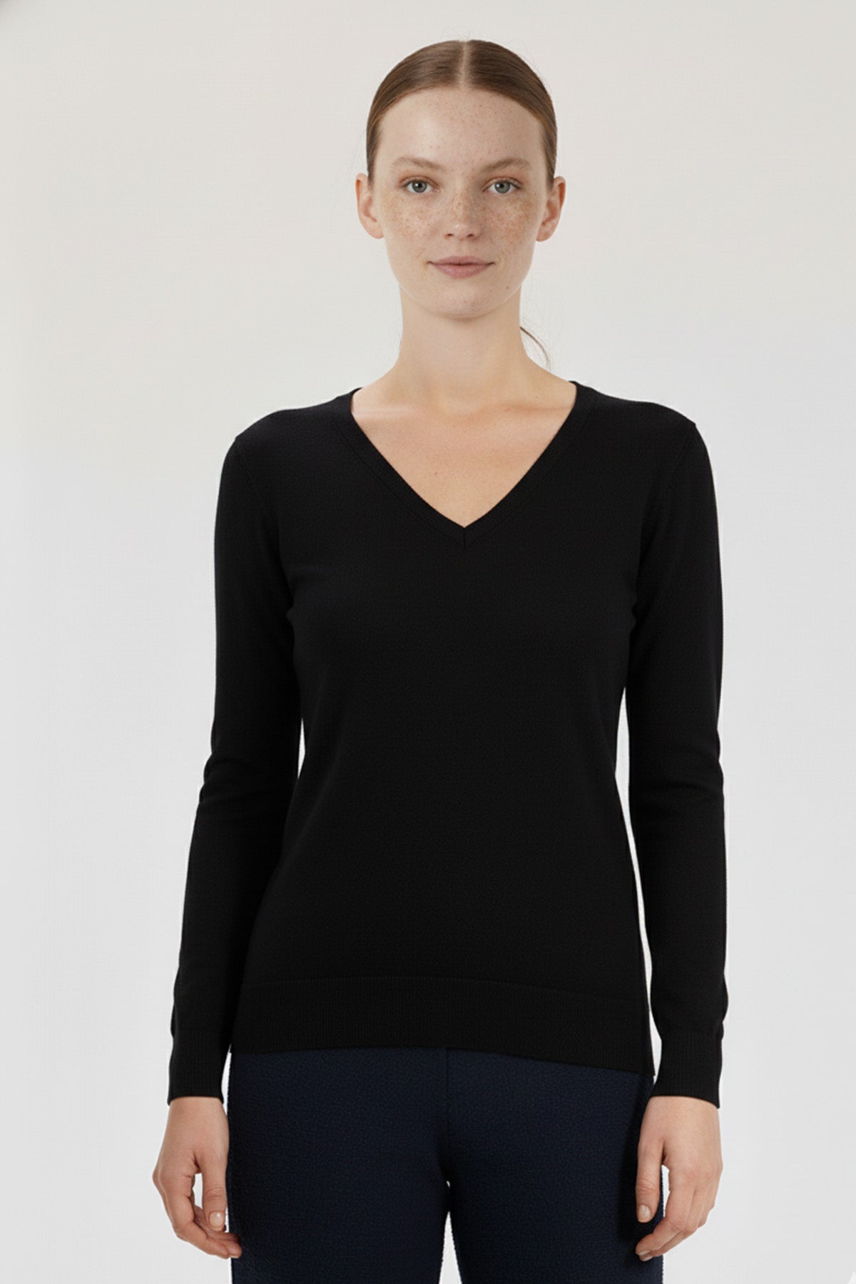 Black Long-Sleeved V-Neck Women's Sweater