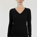 Black Long-Sleeved V-Neck Women's Sweater