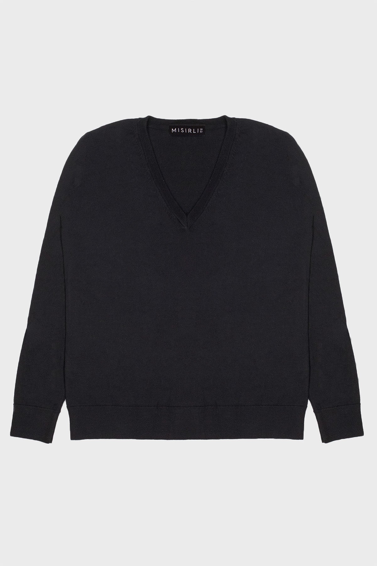 Black Long-Sleeved V-Neck Women's Sweater