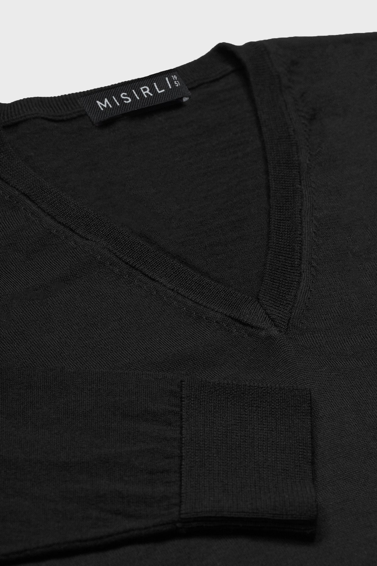 Black Long-Sleeved V-Neck Women's Sweater