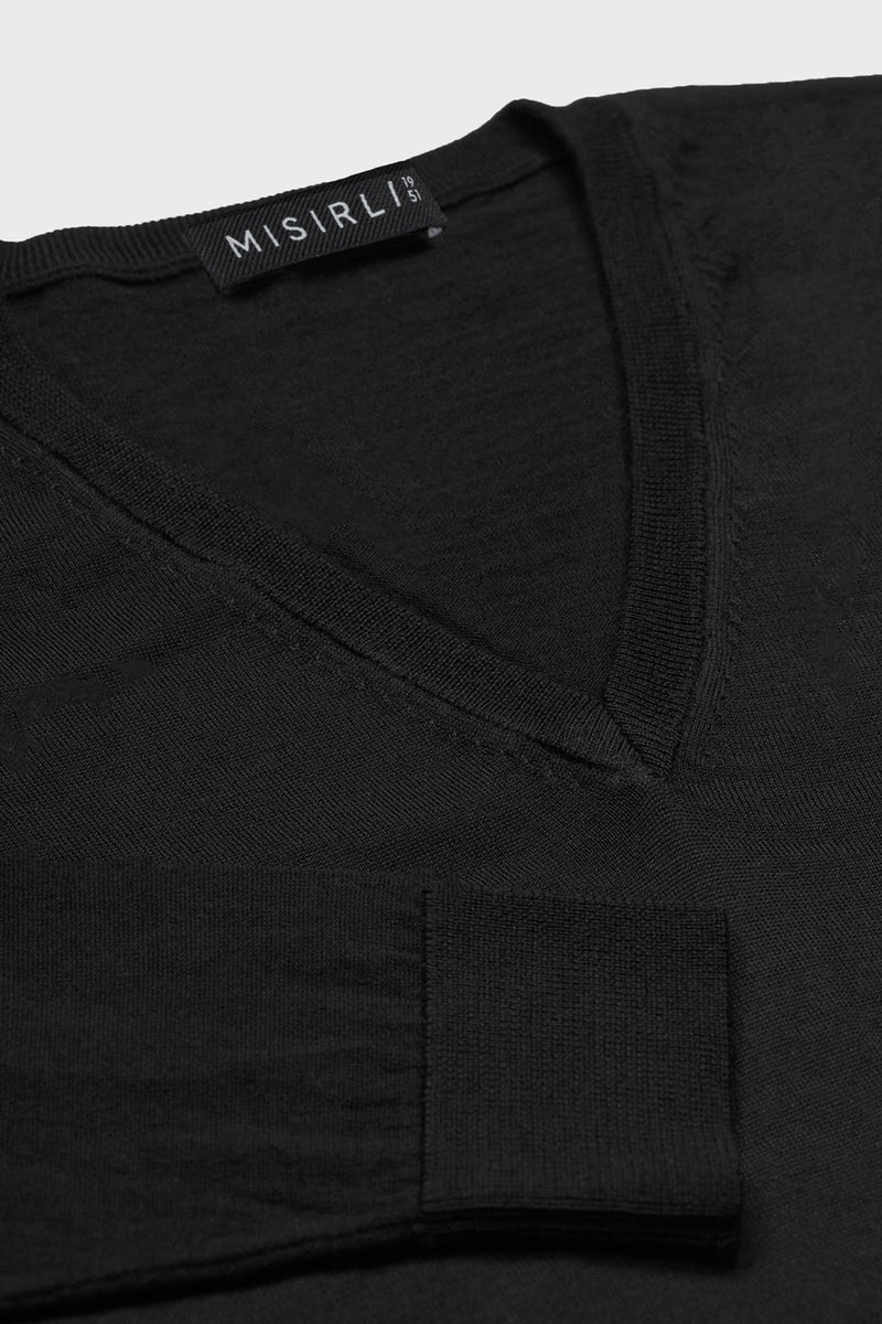 Black Long-Sleeved V-Neck Women's Sweater