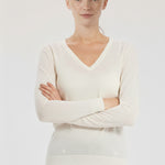 Ecru Long-Sleeved V-Neck Women's Sweater