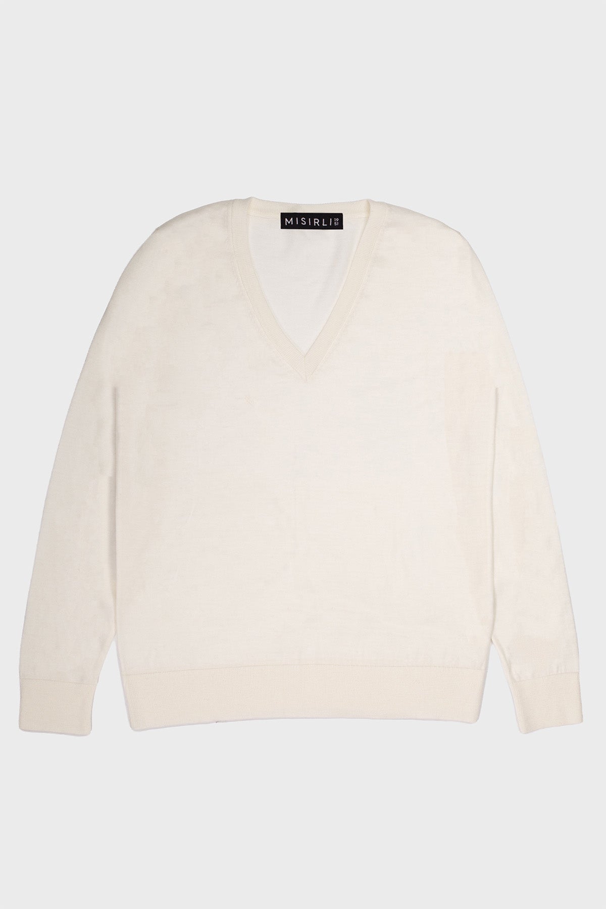 Ecru Long-Sleeved V-Neck Women's Sweater