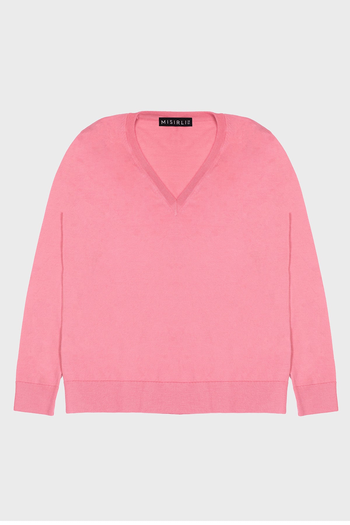 Pink Long-Sleeved V-Neck Women's Sweater