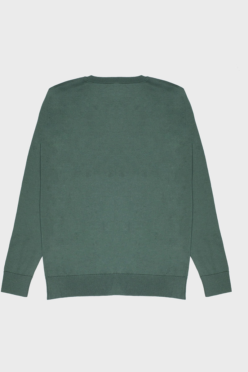 Green Long-Sleeved V-Neck Women's Sweater