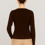 Brown Long Sleeved V Neck Women's Sweater