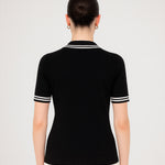 Black Ecru Polo Neck Short Sleeve Women's Sweater