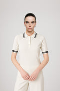 Ecru Black Polo Neck Short Sleeve Women's Sweater