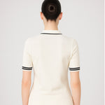 Ecru Black Polo Neck Short Sleeve Women's Sweater