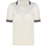 Ecru Black Polo Neck Short Sleeve Women's Sweater