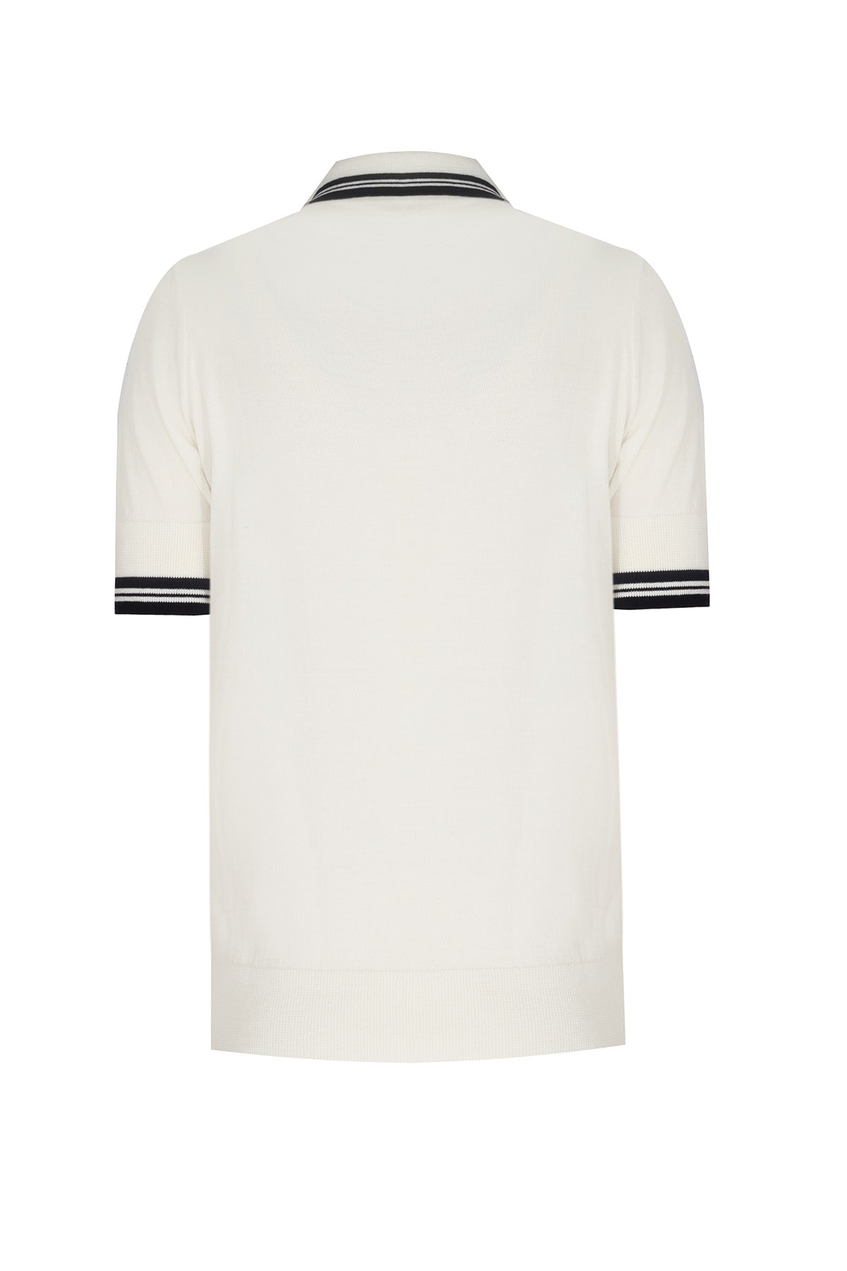 Ecru Black Polo Neck Short Sleeve Women's Sweater