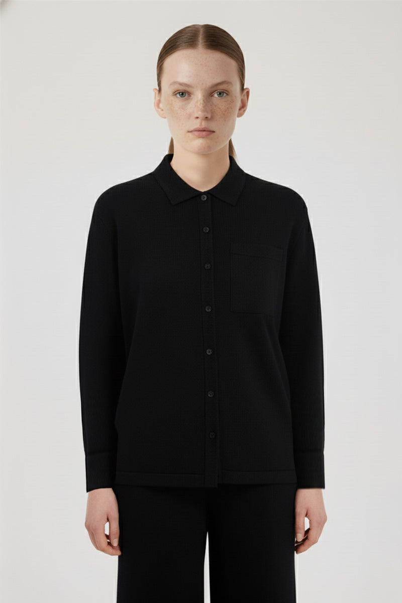 Black Pocket Detailed Knit Women's Shirt