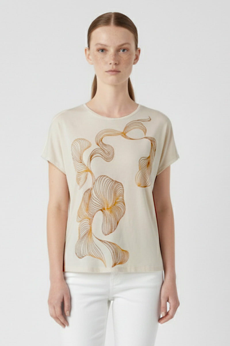 Ecru Blouse with Abstract Pattern