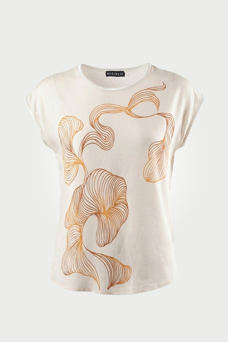 Ecru Blouse with Abstract Pattern