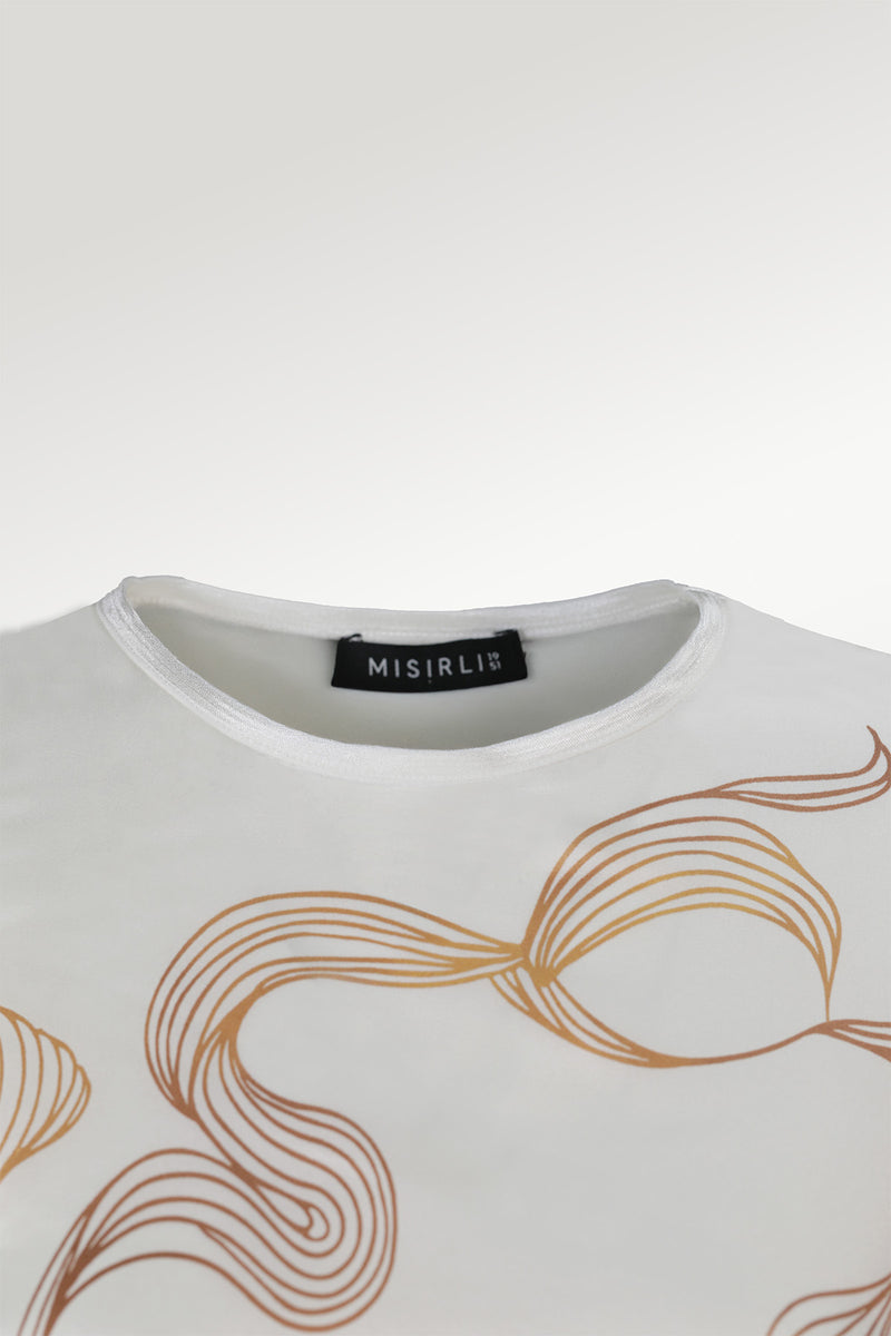 Ecru Blouse with Abstract Pattern